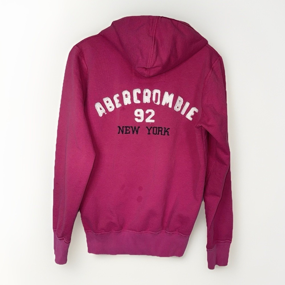 Abercrombie Fitch Pink Zip Hoodie Womens L Y2K Spellout Logo Distressed *Flaws - Picture 8 of 10